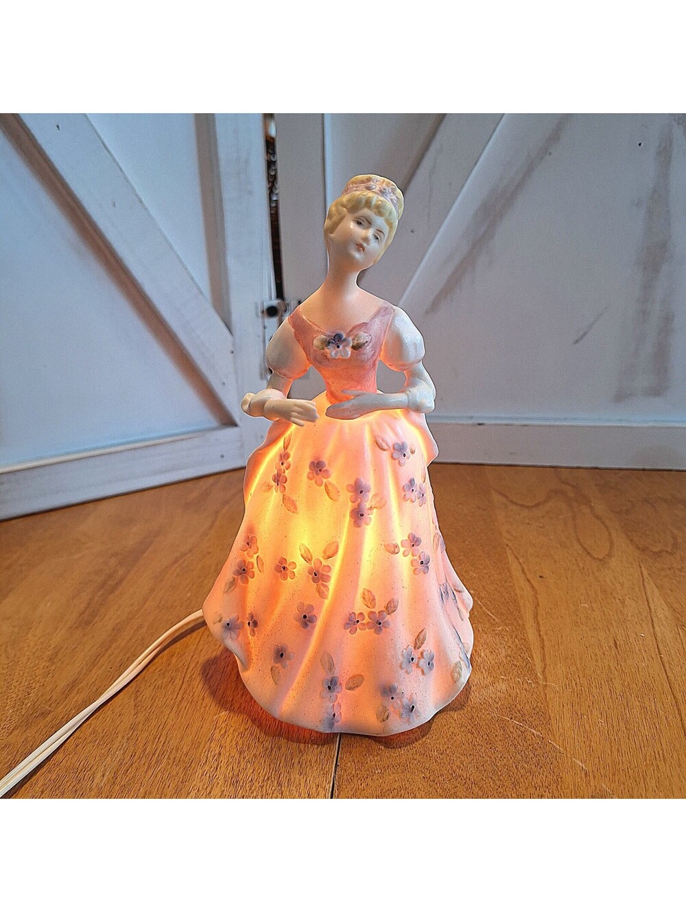 VTG Porcelain Lamp/Night Light Ardalt Japan Victorian Lady Dress w/Blue Florals